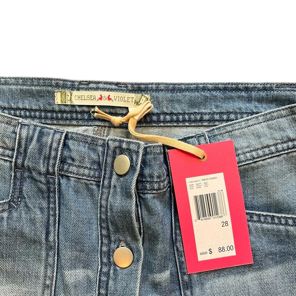 NWT Chelsea & Violet Blue Denim Mini Skirt Fringe Hem